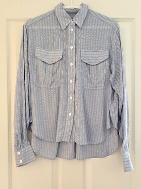 Rag Bone Florian Cropped Stripe Pocket Cotton Silk Shirt Size S